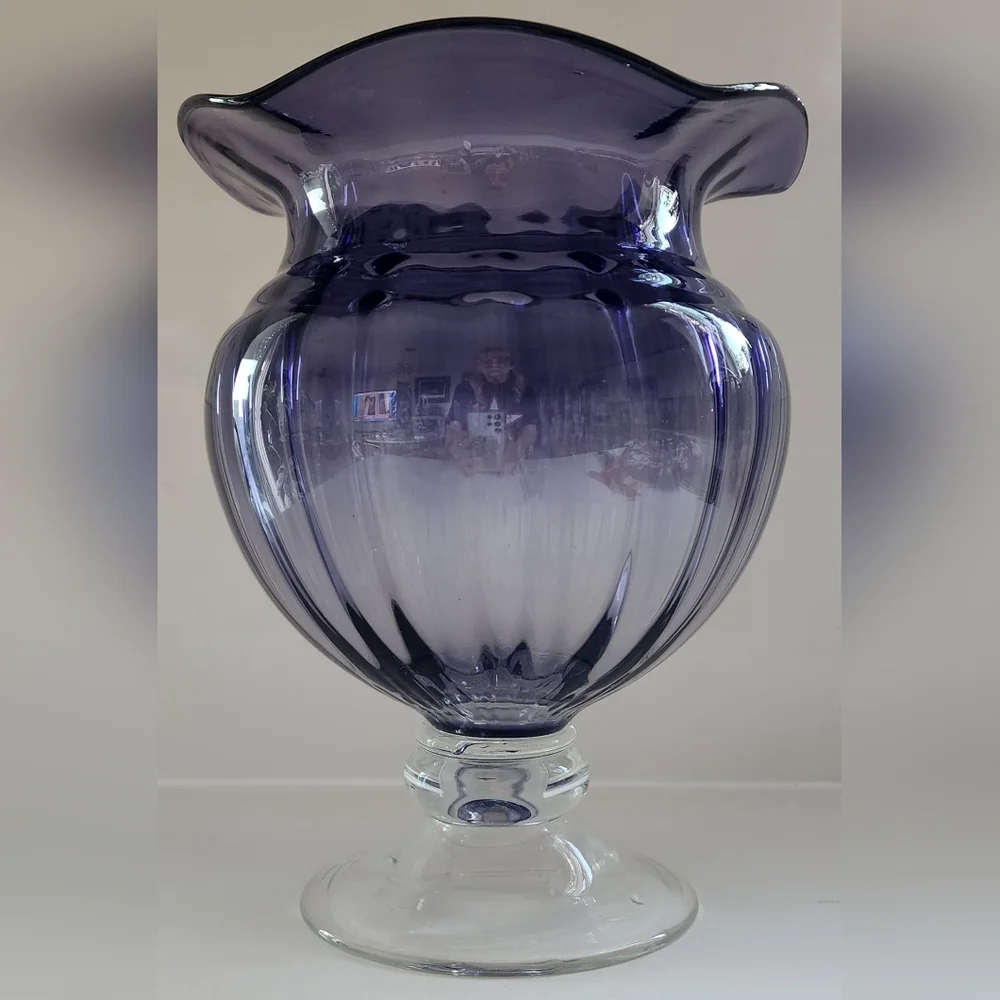 Retro MCM‎ Large Purple Art Glass Ruffle Fluted Vase